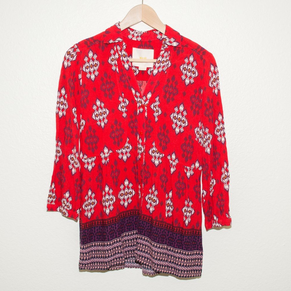 Maeve Red and Purple Woodland Walk Tribal Button Down Blouse
